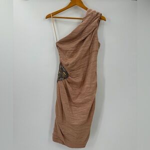 One shoulder; side embellished cocktail dress. US Size-10